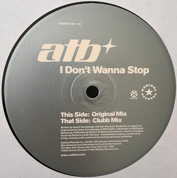 ATB : I Don't Wanna Stop (12")