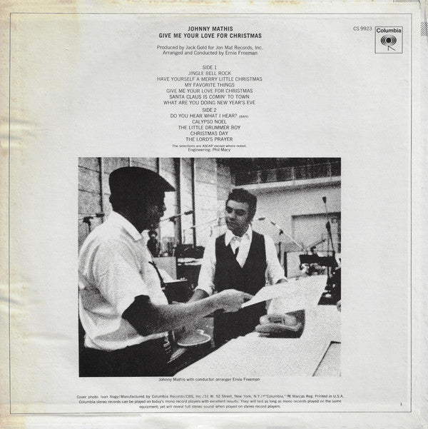 Johnny Mathis : Give Me Your Love For Christmas (LP, Album, RE)