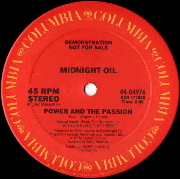 Midnight Oil : Power And The Passion (12", Promo)