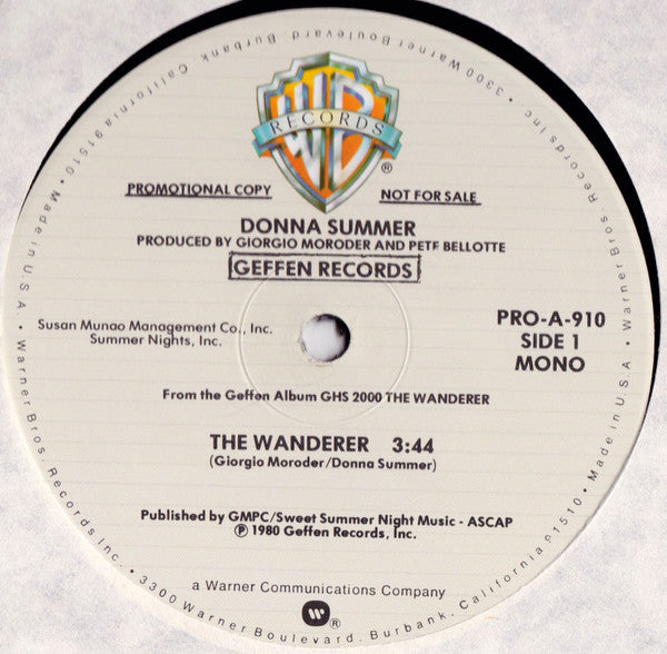 Donna Summer : The Wanderer (12", Single, Mono, Promo)