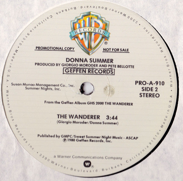 Donna Summer : The Wanderer (12", Single, Mono, Promo)