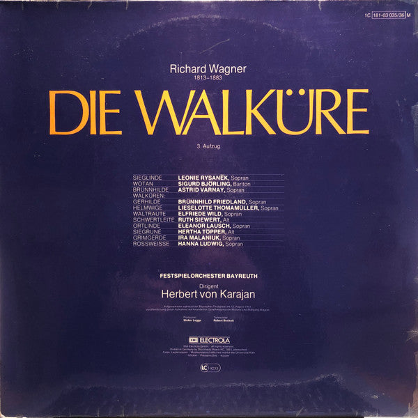 Richard Wagner / Herbert Von Karajan / Orchester der Bayreuther Festspiele / Sigurd Björling, Astrid Varnay, Leonie Rysanek : Die Walküre - 3. Aufzug (2xLP, Album)
