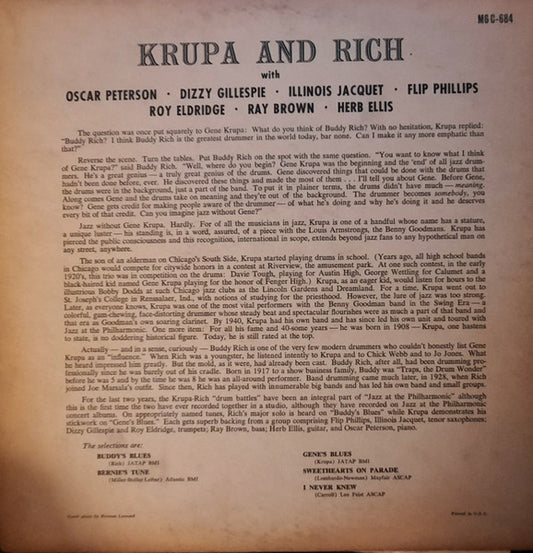 Gene Krupa And Buddy Rich - Krupa And Rich vinyl record, LP (Very Good (VG)) | Lulo Records