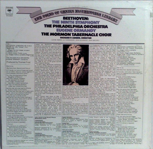 Ludwig van Beethoven, Eugene Ormandy, The Philadelphia Orchestra, Mormon Tabernacle Choir - Symphony No. 9 In D Minor, Op. 125 vinyl record, LP (Near Mint (NM or M-)) | Lulo Records