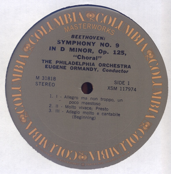 Ludwig van Beethoven, Eugene Ormandy, The Philadelphia Orchestra, Mormon Tabernacle Choir : Symphony No. 9 In D Minor, Op. 125 (LP, Album)