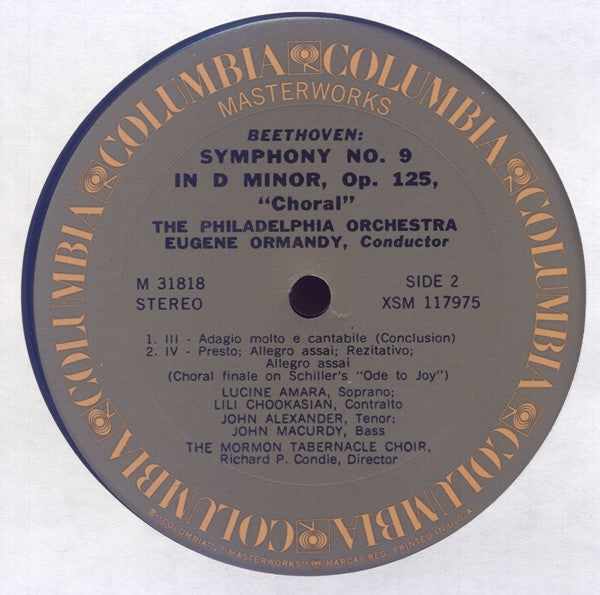 Ludwig van Beethoven, Eugene Ormandy, The Philadelphia Orchestra, Mormon Tabernacle Choir : Symphony No. 9 In D Minor, Op. 125 (LP, Album)