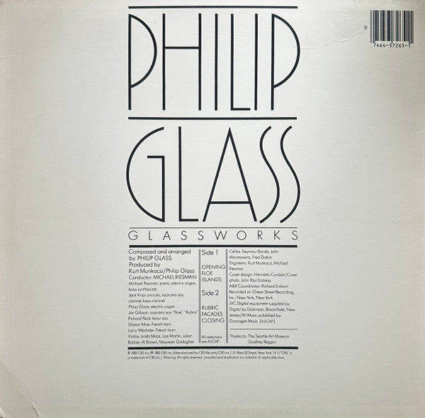 Philip Glass : Glassworks (LP, Album, Car)