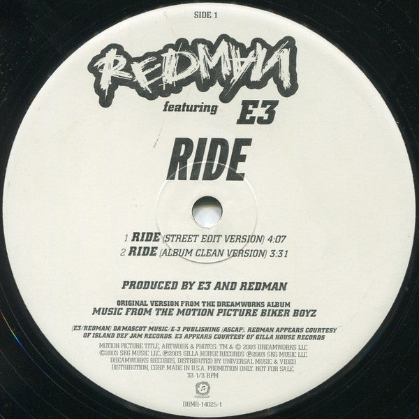 Redman Featuring E3 (10) : Ride (12", Promo)