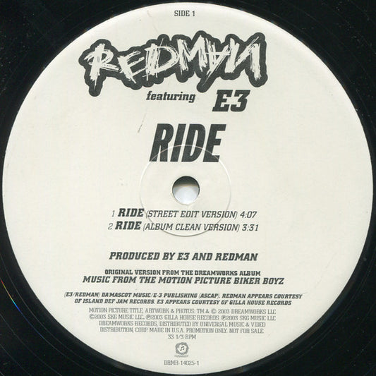 Redman Featuring E3 (10) : Ride (12", Promo)