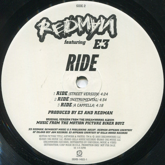 Redman Featuring E3 - Ride vinyl record, 12" (Mint (M)) | Lulo Records