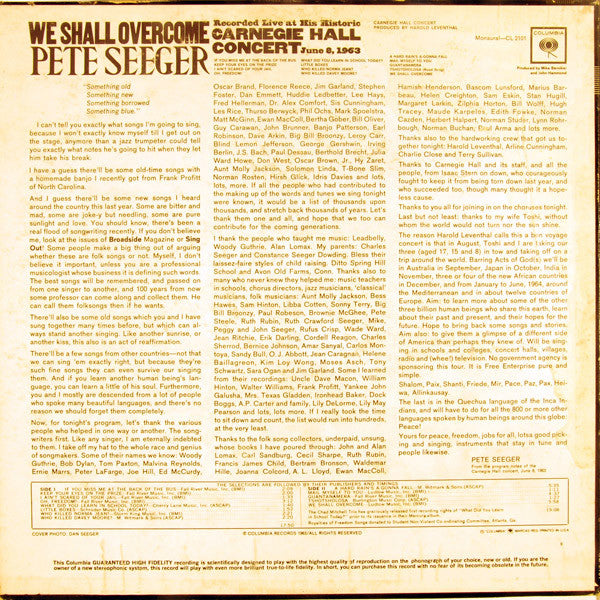 Pete Seeger : We Shall Overcome (LP, Album, Mono)
