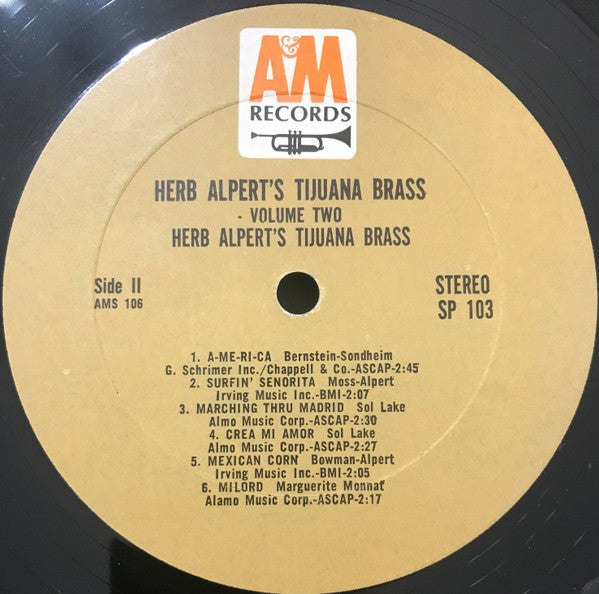 Herb Alpert & The Tijuana Brass : Volume 2 (LP, Album)