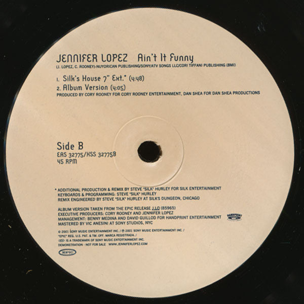 Jennifer Lopez : Ain't It Funny (12", Promo)