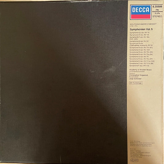 Wolfgang Amadeus Mozart - The Academy Of Ancient Music, Jaap Schröder, Christopher Hogwood - Symphonien - Vol.5 vinyl record, 3xLP (Near Mint (NM or M-)) | Lulo Records