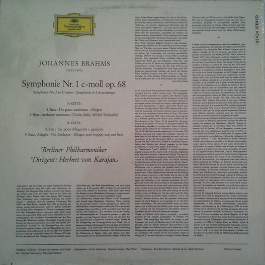 Johannes Brahms, Herbert von Karajan, Berliner Philharmoniker : Symphonie Nr. 1 C-Moll Op. 68 (LP, RE)