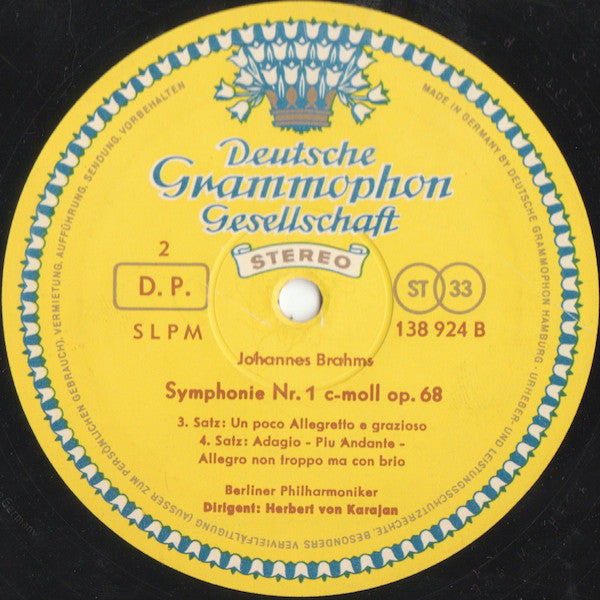 Johannes Brahms, Herbert von Karajan, Berliner Philharmoniker : Symphonie Nr. 1 C-Moll Op. 68 (LP, RE)