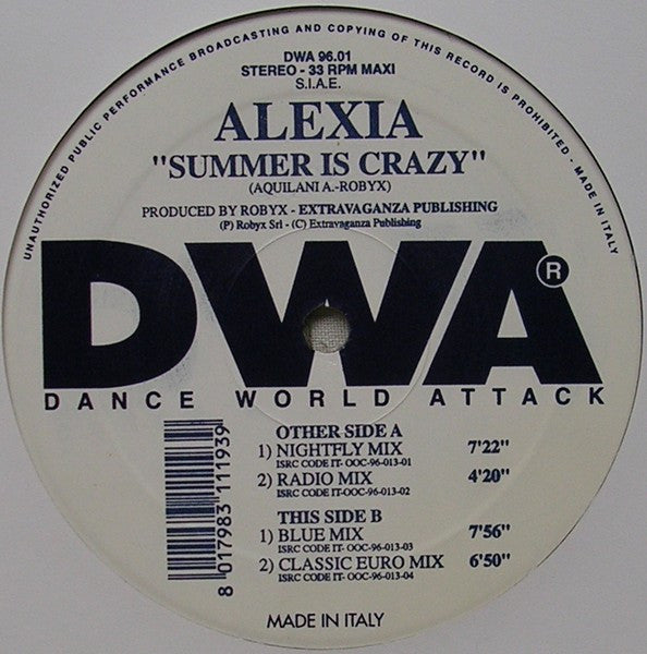 Alexia : Summer Is Crazy (12", Maxi)