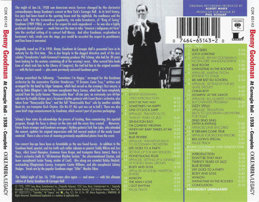 Benny Goodman - The Famous 1938 Carnegie Hall Jazz Concert vinyl record, 2xCD (Mint (M)) | Lulo Records