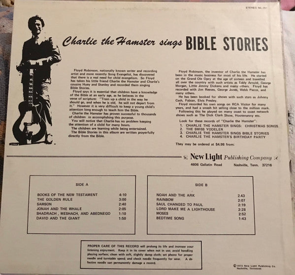 Charlie The Hamster With Floyd Robinson : Charlie The Hamster Sings Bible Stories (LP, Album)