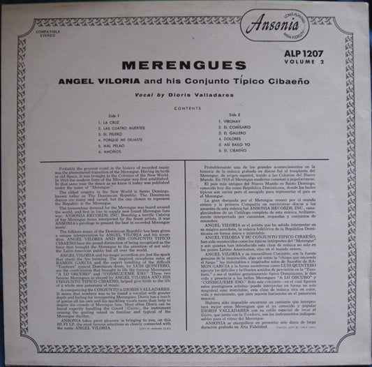 Angel Viloria Y Su Conjunto Típico Cibaeño - Merengues Vol. 2 vinyl record, LP (Very Good (VG)) | Lulo Records