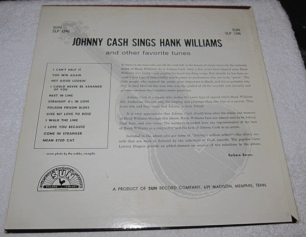 Johnny Cash : Sings Hank Williams (LP, Comp, Mono)