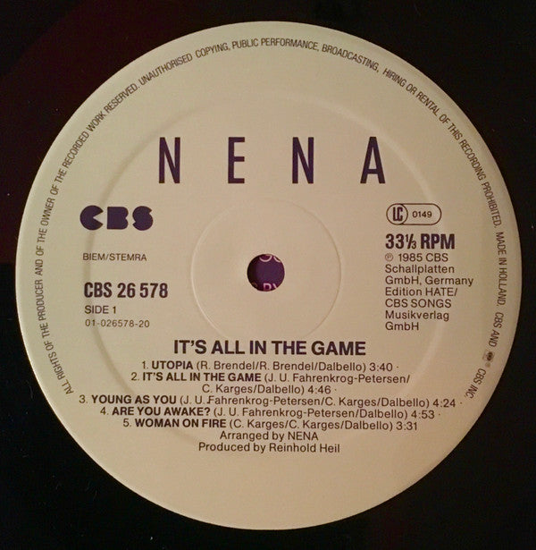 Nena : It's All In The Game (LP, Album)