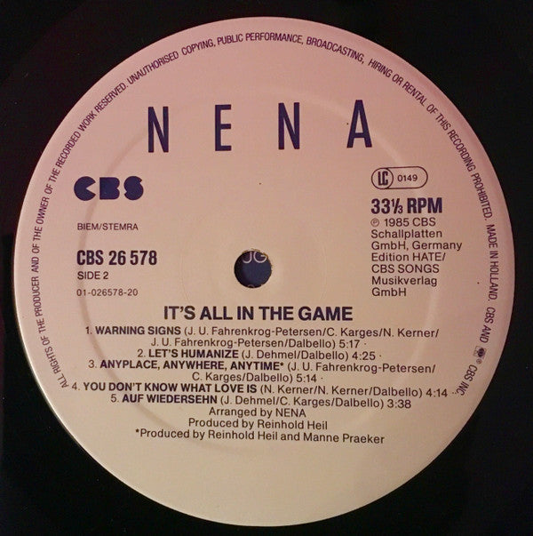Nena : It's All In The Game (LP, Album)