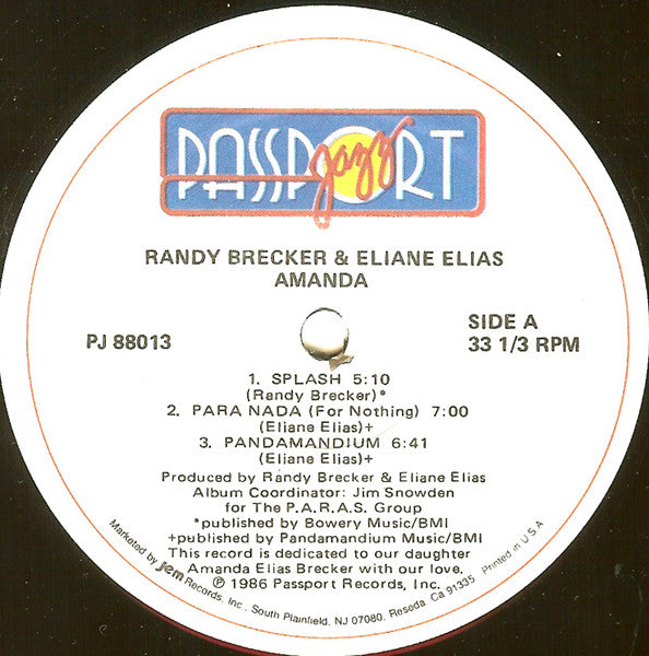 Randy Brecker & Eliane Elias : Amanda (LP, Album, HUB)