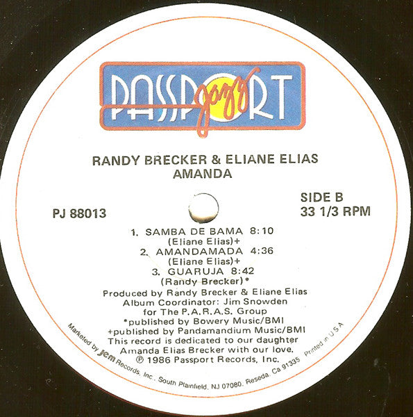 Randy Brecker & Eliane Elias : Amanda (LP, Album, HUB)