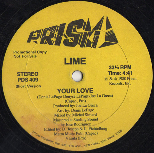 Lime (2) : Your Love (12", Promo)