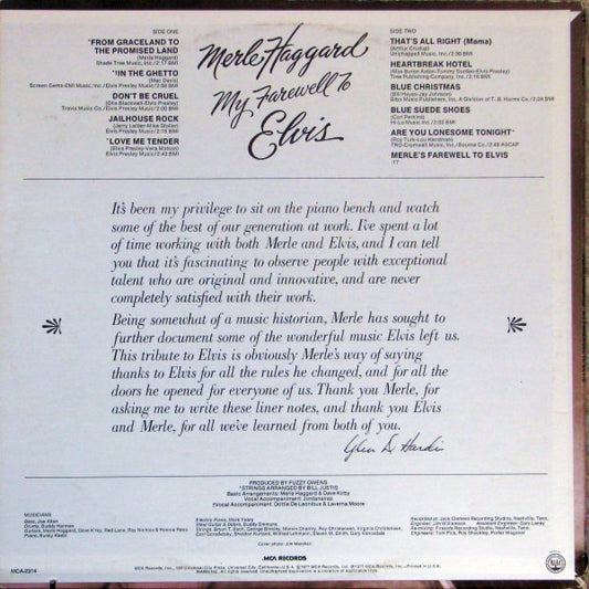 Merle Haggard - My Farewell To Elvis vinyl record, LP (Near Mint (NM or M-)) | Lulo Records