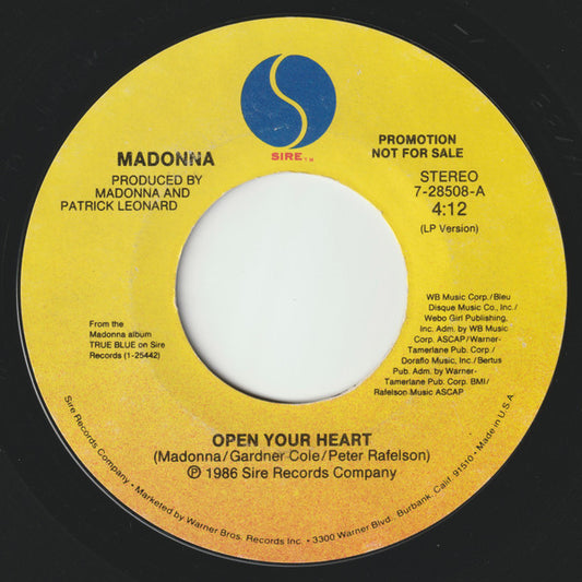 Madonna : Open Your Heart (7", Single, Promo, Styrene, All)