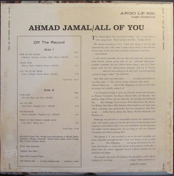 Ahmad Jamal : All Of You (LP, Album)