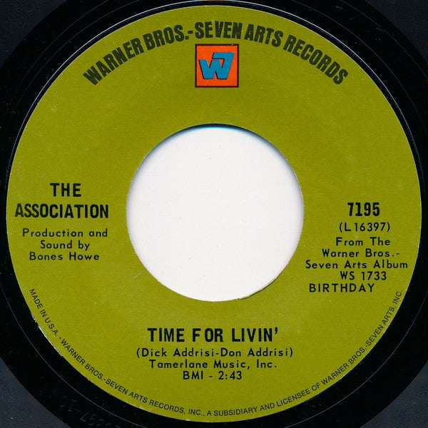 The Association (2) : Time For Livin' (7", Single, Styrene, Pit)