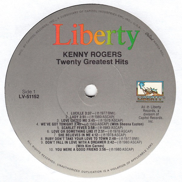 Kenny Rogers : Twenty Greatest Hits (LP, Comp, Win)