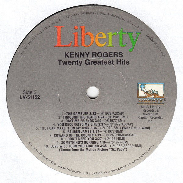 Kenny Rogers : Twenty Greatest Hits (LP, Comp, Win)