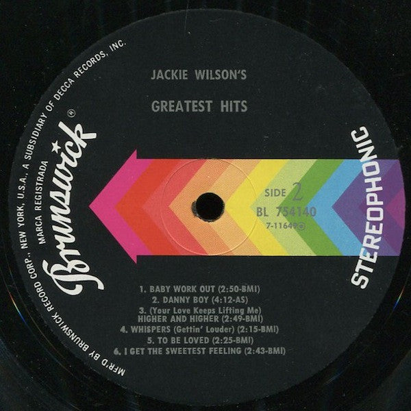 Jackie Wilson : Jackie Wilson's Greatest Hits (LP, Album, Comp, Glo)