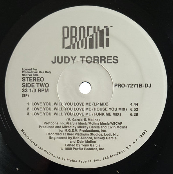 Judy Torres : Love You, Will You Love Me (12", Single, Promo)
