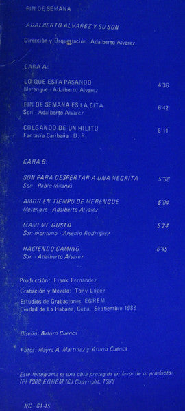 Adalberto Alvarez Y Su Son : Fin De Semana (LP, Album, Pin)