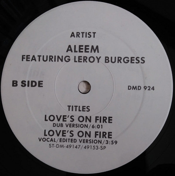 Aleem Featuring Leroy Burgess : Love's On Fire (12", Maxi, Promo)