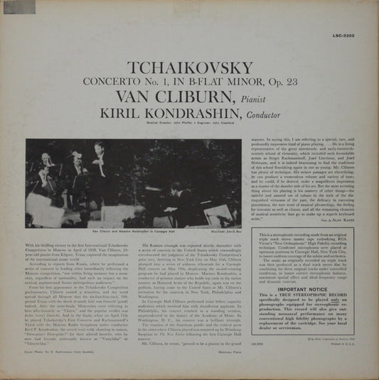 Pyotr Ilyich Tchaikovsky, Van Cliburn, Kiril Kondrashin - Concerto No. 1 vinyl record, LP (Very Good Plus (VG+)) | Lulo Records