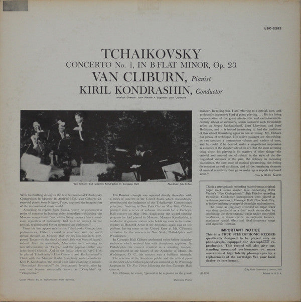 Pyotr Ilyich Tchaikovsky, Van Cliburn, Kiril Kondrashin : Concerto No. 1 (LP, Album, Ind)