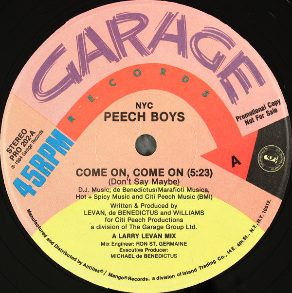 Peech Boys : Come On, Come On (Don't Say Maybe) (12", Promo)