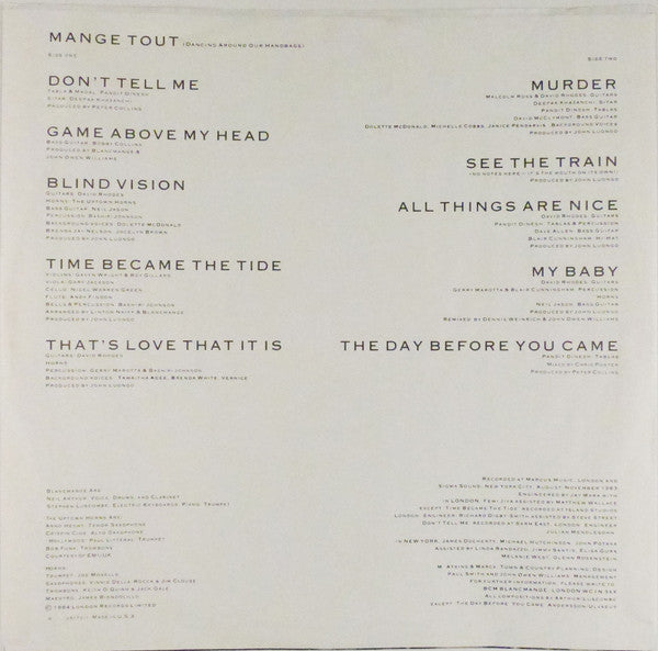 Blancmange : Mange Tout (LP, Album, Win)