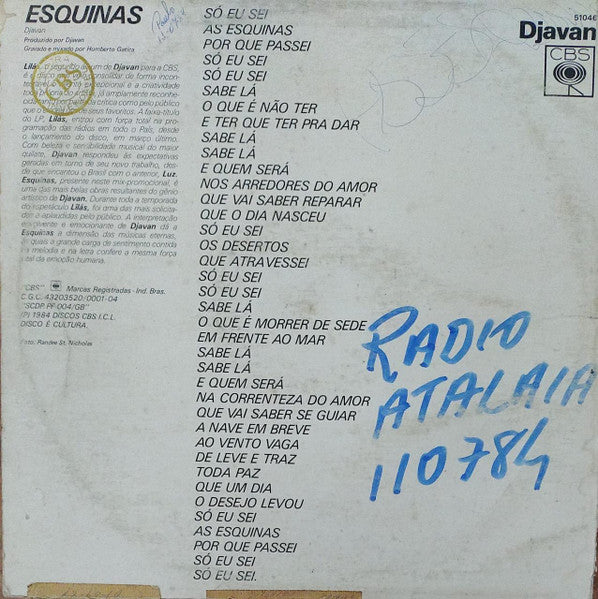 Djavan : Esquinas (12", Promo, Mix)