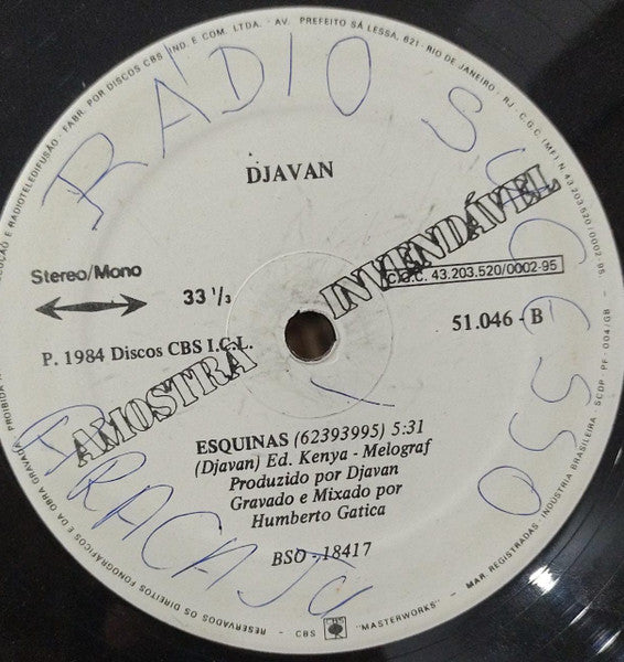 Djavan : Esquinas (12", Promo, Mix)