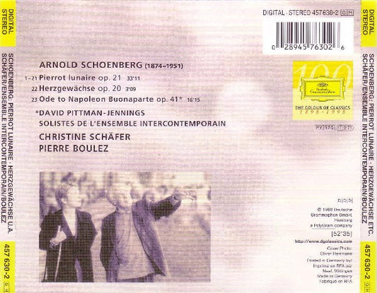 Arnold Schoenberg - David Pittman-Jennings ∙ Christine Schäfer ∙ Ensemble InterContemporain, Pierre Boulez - Pierrot Lunaire • Herzgewächse • Ode To Napoleon Buonaparte vinyl record, CD (Mint (M)) | Lulo Records