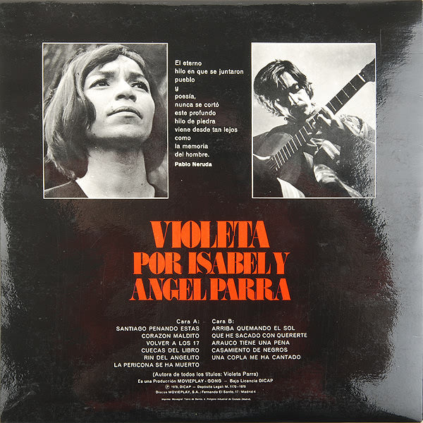 Isabel Y Angel Parra : Violeta Por Isabel Y Angel Parra (LP, Album, Gat)