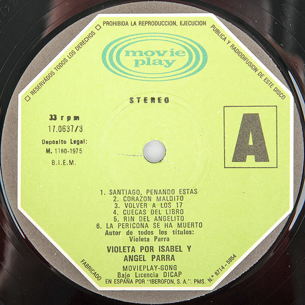 Isabel Y Angel Parra : Violeta Por Isabel Y Angel Parra (LP, Album, Gat)