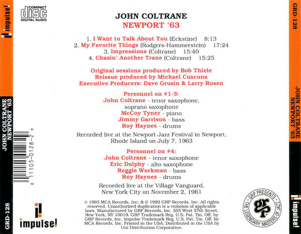 John Coltrane : Newport '63 (CD, Comp, RM)